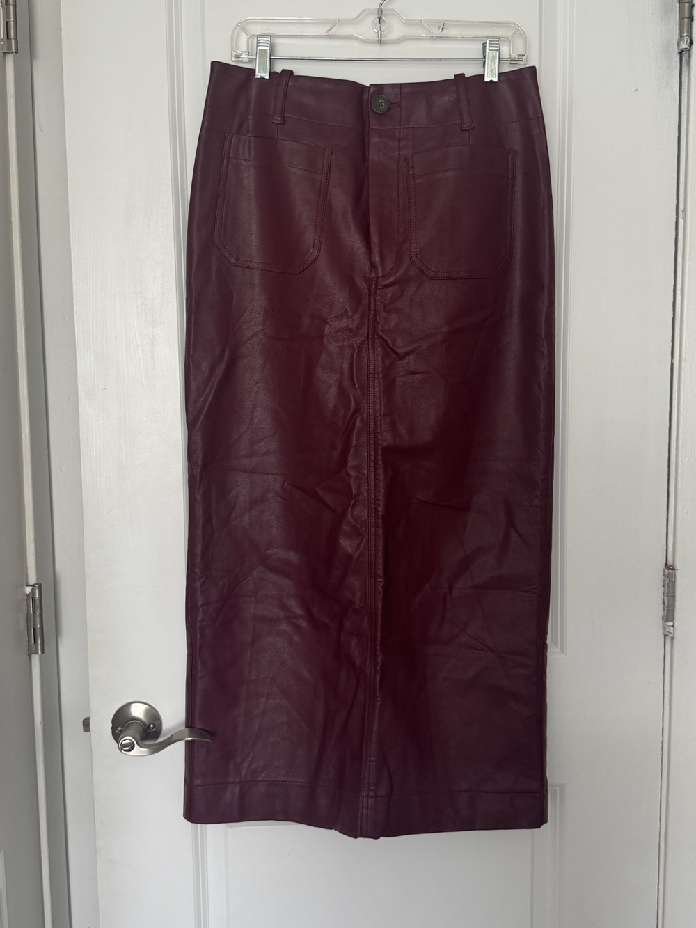 Maeve Anthropologie burgundy faux leather maxi skirt, size M - Picture 3 of 10